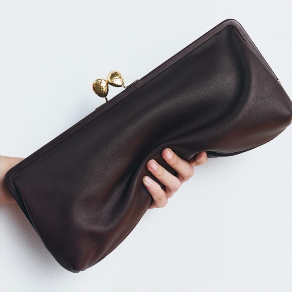 NWT Zara Metal Trim Leather Clutch - Picture 8 of 14